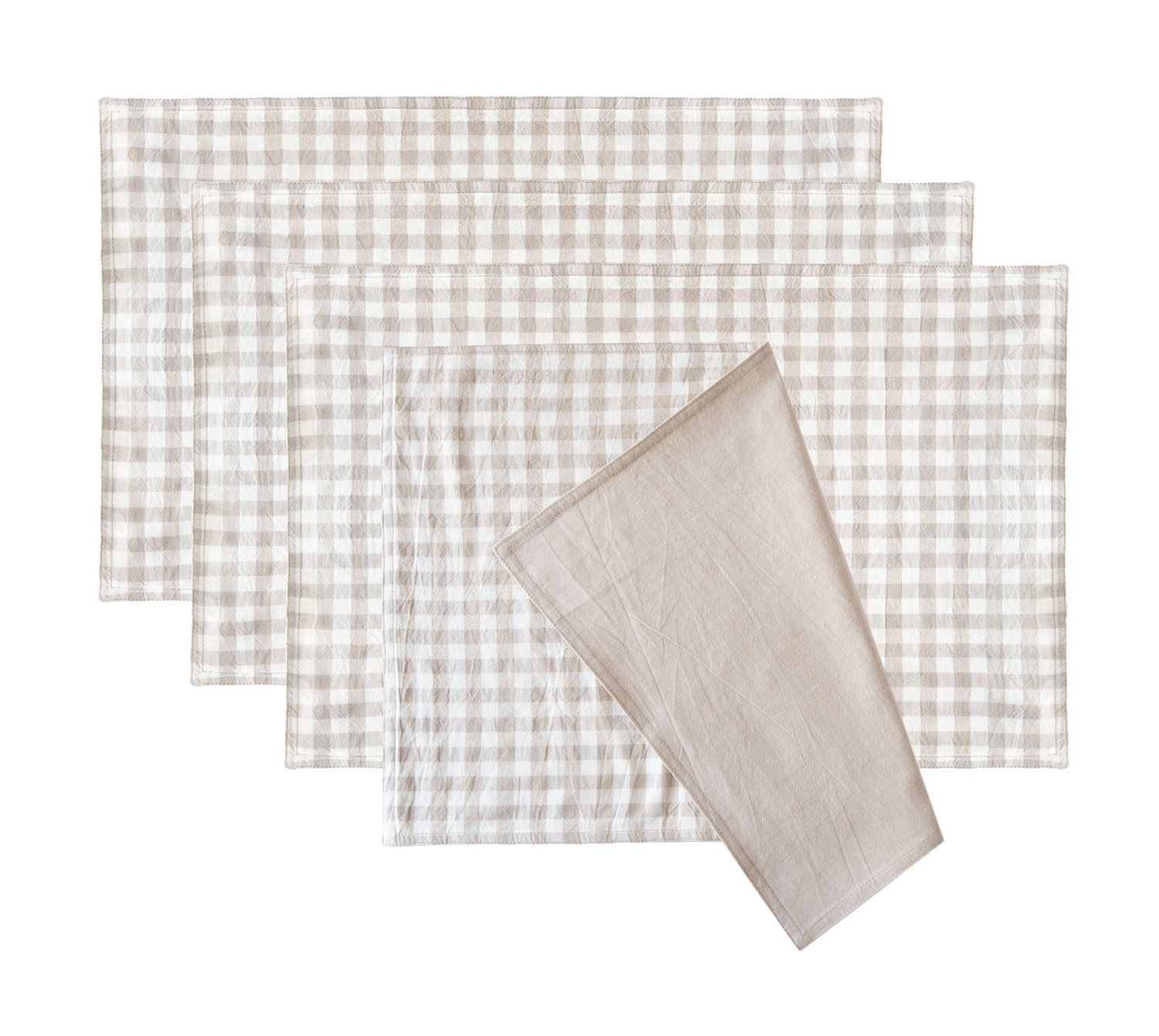 beige white rectangle placemats gingham checkered reversible stonewashed cotton